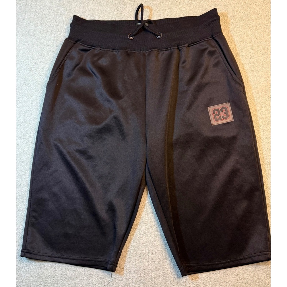 Sacred Crown Mens Black Athletic Basketball Shorts Size L 23 Patch Drawstring